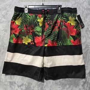 NWT Burnside Mens XL Swim Trunks Lined Shorts Black Floral Pockets Elastic Waist